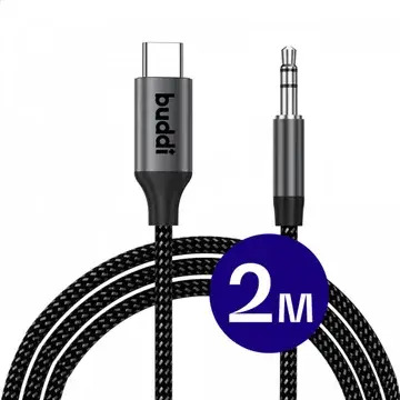 Buddi Flex USB-C naar 3.5mm Jack AUX DAC Audiokabel 2M Zwart bij GSMpunt
