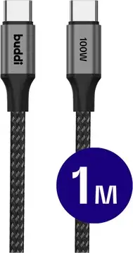 Buddi Flex USB-C naar USB-C Kabel 100W Super Fast Charge 1M Zwart bij GSMpunt