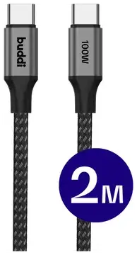 Buddi Flex USB-C naar USB-C Kabel 100W Super Fast Charge 2M Zwart bij GSMpunt