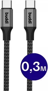 Buddi Flex USB-C naar USB-C Kabel 60W Fast Charge 30cm Zwart bij GSMpunt