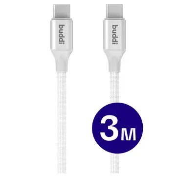 Buddi Flex USB-C naar USB-C Kabel 60W Fast Charge 3M Wit bij GSMpunt