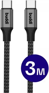 Buddi Flex USB-C naar USB-C Kabel 60W Fast Charge 3M Zwart bij GSMpunt
