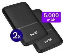 Buddi Go Powerbank USB-C Reisformaat Mini Compact 5.000 mAh Duo Pack Zwart bij GSMpunt