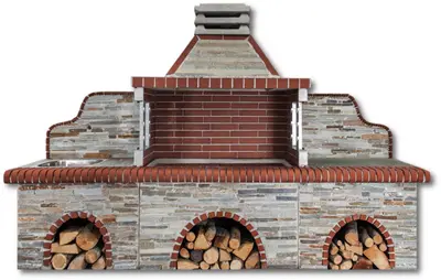 Buitenkeuken set BBQ met gootsteen en aanrecht - red firebrick & Stenari-Karystos bij Pizzaovens.shop