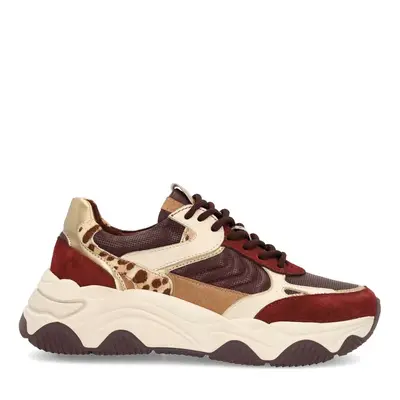 Burgundy sneakers met leopard details bij Sacha