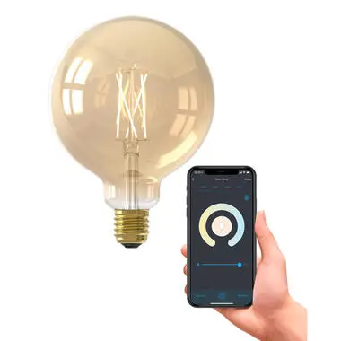 Calex Smart LED - globelamp - goudkleur - G125 - E27 - 7W - 806LM - dimbaar bij Leen Bakker