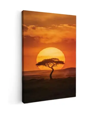 Canvas Schilderij Afrika Zonsondergang Acaciaboom Savanne bij Online-Schilderij