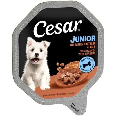 Cesar Junior Schaaltje 28 x 150 g Hondenvoer met Kalkoen en Kalf bij Bitiba