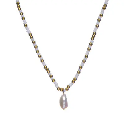 CO88 Collection Stalen Ketting Wit en Goud met Parel 8CN-26301 bij Juwelier van Dam