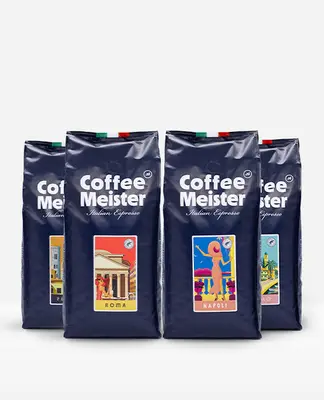 CoffeeMeister Italian Koffiebonen Proefpakket - 4 x 1kg bij CoffeeMeister