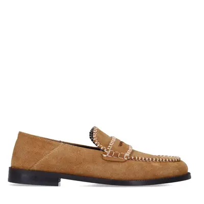 Cognac suède loafers met gestikte details bij Sacha