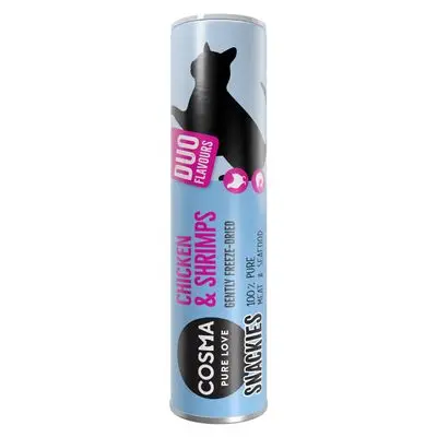 Cosma snackies DUO 2 in 1 - Gevriesdroogde Kattensnacks Kippenborst & Garnalen (23 g) bij Bitiba