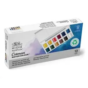Cotman Aquarelverf pocketbox 12 napjes + reispenseel bij Hobbyshop-online