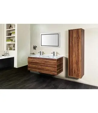 Creavit Sally Badkamermeubel Garda Walnoot 120x45x50cm Dubbele wastafel keramisch met overloop 2x lades softclose Walnoot bij Sani4Comfort