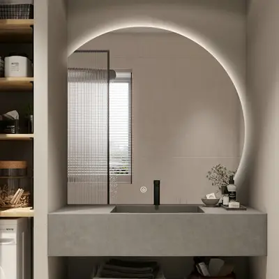 Design Badkamerspiegel FENOMÉ Mila Halfronde spiegel met LED Verlichting (Moonline) bij DoucheKampioen