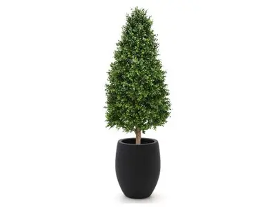 Designplants/Luca Lifestyle Buxus tower kunstplant (h:140cm) met Grigio Tall Balloon bloempot bij Kees Smit Tuinmeubelen