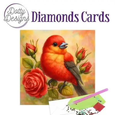 Diamond Painting Kaart Scarlet Rose Songbird bij Art en Hobby