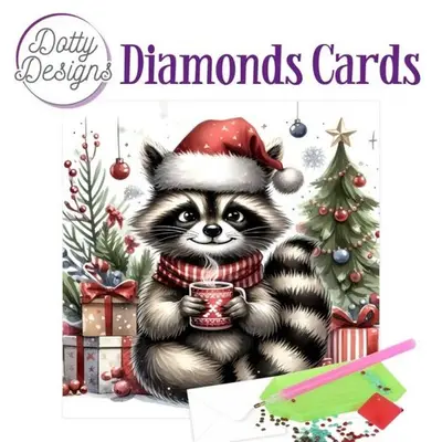 Diamond Painting Kerstkaart Christmas Raccoon bij Art en Hobby