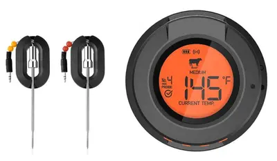 Digitale Bluetooth Dome thermometer met 2 probes en 4 poorten - waterdicht bij KamadoBBQ