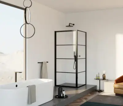 Douchecabine 80x80x200cm serie Rafaella mat zwart 6mm Nano veiligheidsglas bij Voordelig Design Sanitair