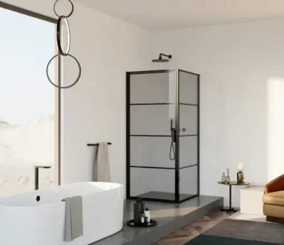 Douchecabine 80x80x200cm serie Rafaella mat zwart 6mm rookglas Nano veiligheidsglas bij Voordelig Design Sanitair