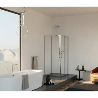 Douchecabine met schuifdeur 80x80x195cm serie Nevio chroom 6mm Nano veiligheidsglas bij Voordelig Design Sanitair