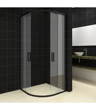 Douchecabine Milano Kwartrond 80x80 cm Mat Zwart Schuifdeur Hoekinstap bij Sani4Comfort