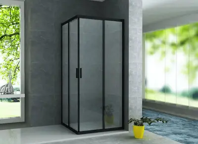 Douchecabine SaniSupreme Aloni 80 x 80 x 195 cm helder/ matzwart schuifdeur bij SaniSupreme