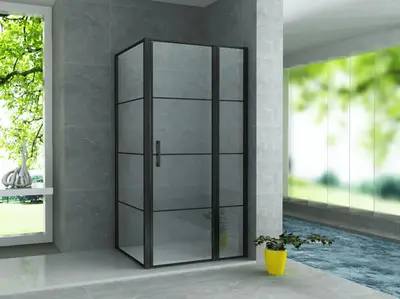 Douchewand Douchecabine Hoekopstelling SaniSupreme Aloni douchecabine met draaideur 120x80x195 cm mat zwart raster frame bij SaniSupreme