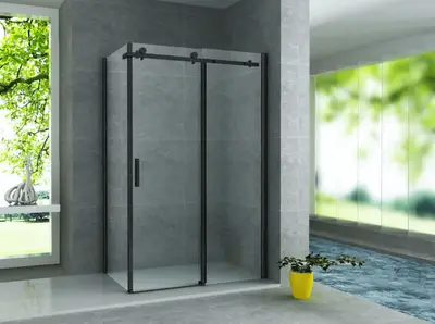 Douchewand Douchecabine Hoekopstelling SaniSupreme Creavit Aloni douchecabine met schuifdeur 120x90x195 cm mat zwart frame bij SaniSupreme