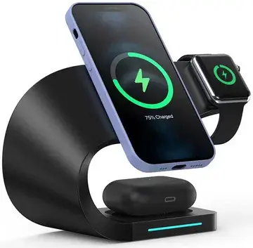 Draadloze Oplader 15W voor Smartphone/AirPods/Watch met MagSafe Zwart bij GSMpunt
