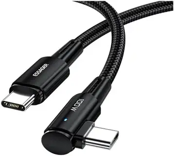 Essager 90° 100W USB-C Snellaad Kabel met Haakse Hoek 5A 3M Zwart bij GSMpunt