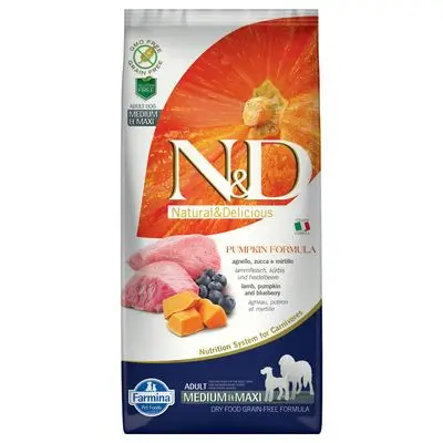 Farmina N&D Graanvrij Pompoen, Lam en Bosbessen Adult Medium & Maxi Hondenvoer 12 kg bij Zooplus