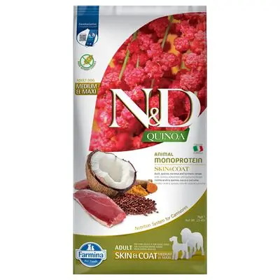 Farmina N&D Quinoa Skin & Coat Medium/Maxi eend, kokosnoot en kurkuma Dubbelpak: 2 x 7 kg bij Zooplus