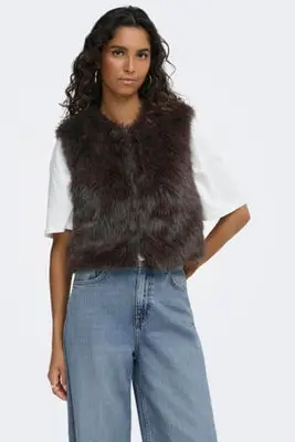 faux fur bodywarmer - bruin bij Wehkamp