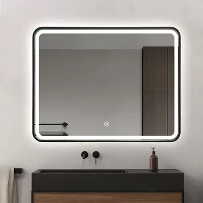 FENOMÉ Oslo design condensvrije LED organische Badkamerspiegel dimbaar met Anti-Condens en verwarming (zwart) bij DoucheKampioen