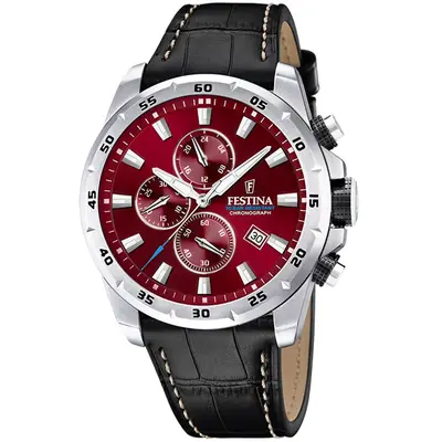 Festina F20692-5 Herenhorloge Chronograaf Rood Leer bij JuweliersWebshop