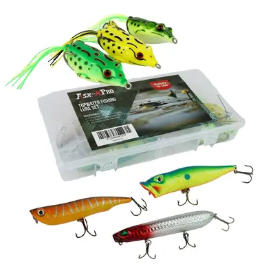 Fish-Xpro Topwater Kunstaasset - Poppers & Frogs - 6 Stuks - Kunstaas - Roofvissen bij Raven Hengelsport