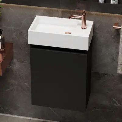 Fontana Alaska toiletmeubel mat zwart 40x22cm met solid surface fontein rechts bij Sanitairkamer