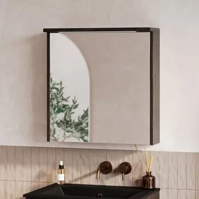 Fontana Grado spiegelkast met verlichting 60cm 1 deur kasteel bruin bij Sanitairkamer