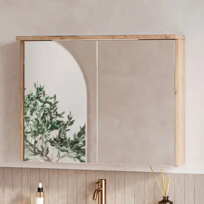 Fontana Grado spiegelkast met verlichting 80cm 2 deuren warm eiken bij Sanitairkamer