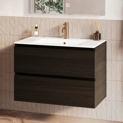 Fontana Rovigo badmeubel 80cm met witte wastafel en kraangat kasteel bruin bij Sanitairkamer