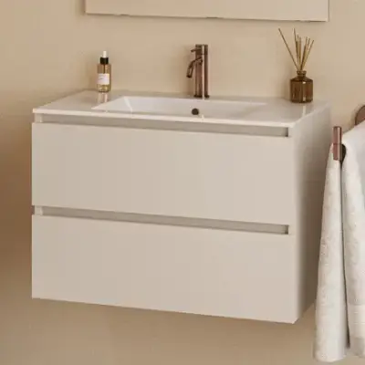 Fontana Rovigo badmeubel 80cm met witte wastafel en kraangat warm linnen bij Sanitairkamer