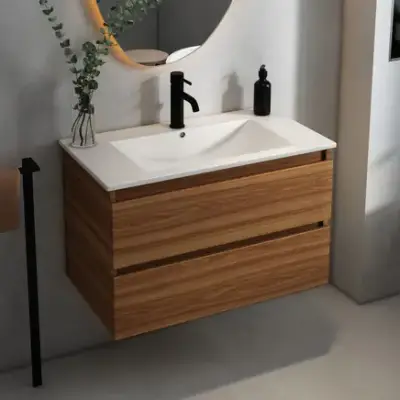 Fontana Rovigo badmeubel 80cm met witte wastafel en kraangat walnoot bij Sanitairkamer