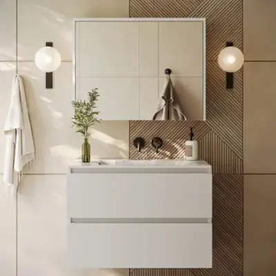 Fontana Rovigo badmeubel 80cm wit mat met witte wastafel zonder kraangat en spiegelkast zonder verlichting bij Sanitairkamer