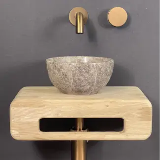 fontein toilet hout-plank bij Sanitear