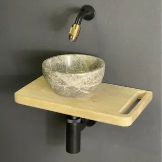 fontein toilet houten plank bij Sanitear