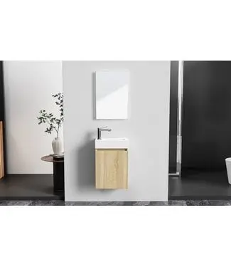 Fonteinkast Compleet Set met Onderkast Bruin Wastafel en Spiegel 40x22x60cm Creavit bij Sani4Comfort