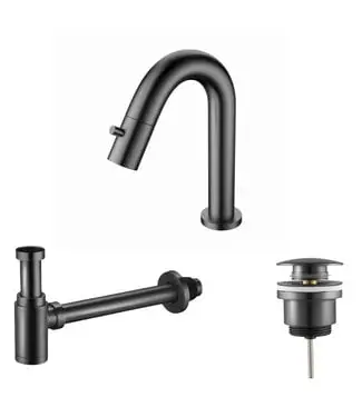 Fonteinkraan set Mila Gunmetal Toiletkraan + Sifon + Clickwaste bij Sani4Comfort