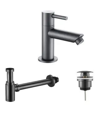 Fonteinkraan set Mila X Gunmetal Toiletkraan + Sifon + Clickwaste bij Sani4Comfort